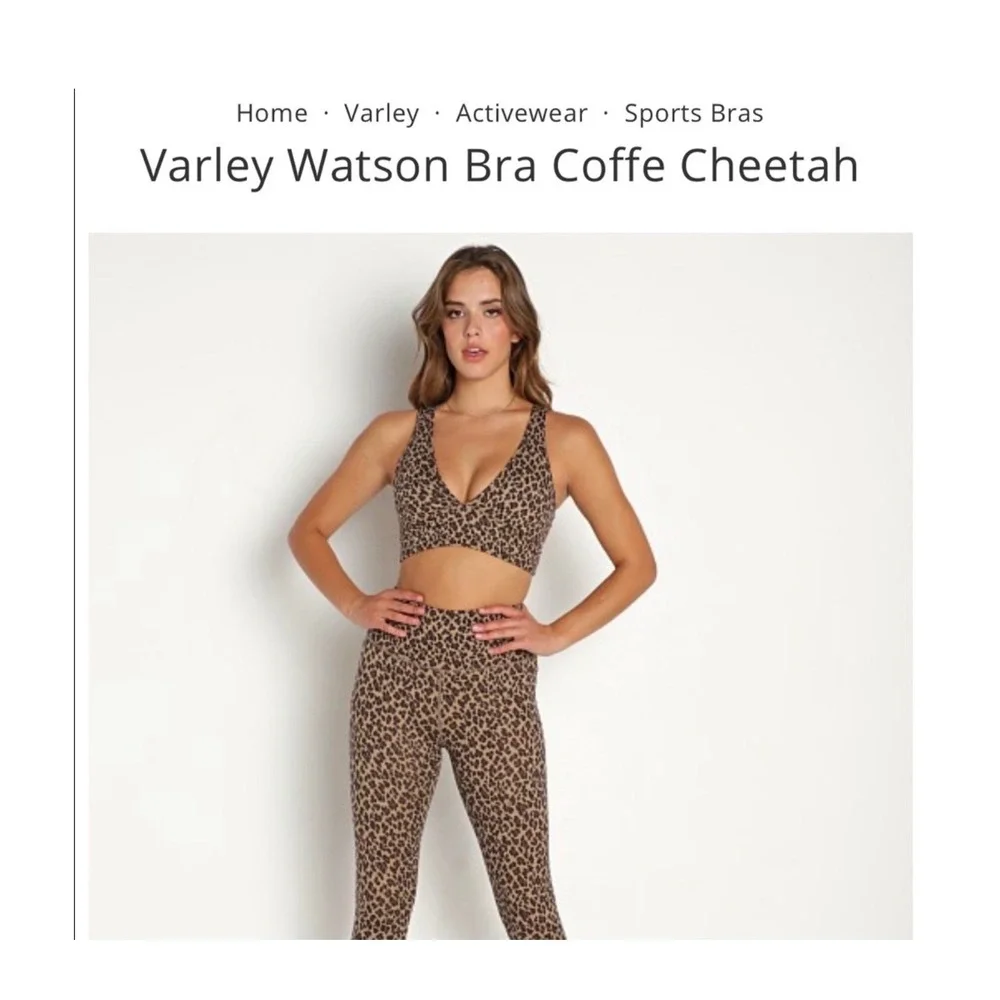 Varley Watson Bra Coffee Cheetah Leopard Print Sports Bra Large Strappy Back